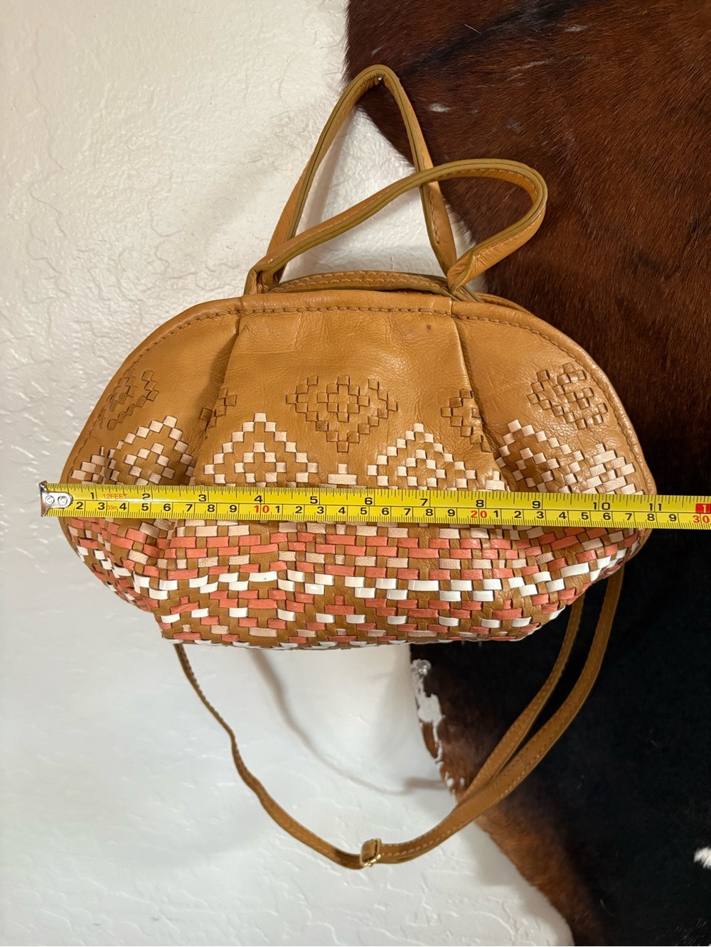 Isabella Fiore Woven Accent Satchel in Tan with Coral and Cream Detailing - Picture 5 of 6
